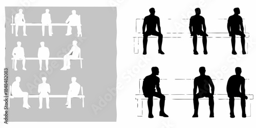 Silhouettes of people sitting on benches a study in form and posture