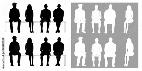 Silhouettes of people sitting contrasting black and white figures on backgrounds