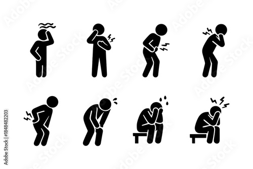 Silhouette icons depicting various human emotions and pain expressions