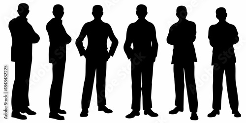 A line of silhouette figures likely representing a group of business professionals