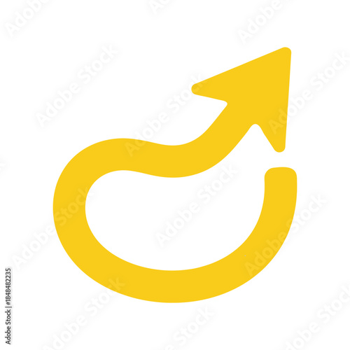 Yellow Curved Arrow Pointing Upwards Icon for Growth, Business Success, and Financial Increase Isolated on White Background