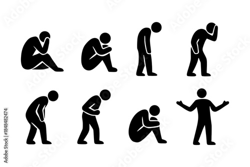 Silhouette depictions of various emotions in eight different poses