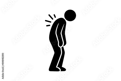 Silhouette of person in pain holding back with pain lines icon