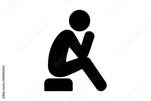 Minimalist silhouette of person in thoughtful pose on white background