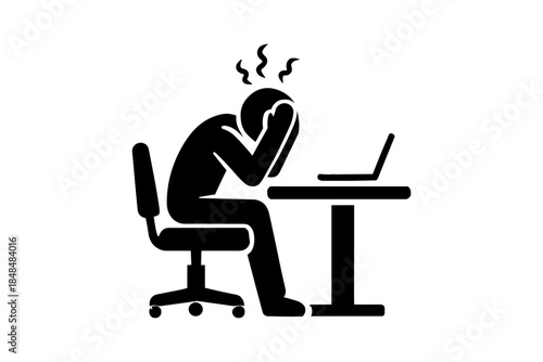 Stress at work: frustrated worker at desk silhouette