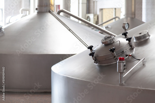 Cylindrical conical tanks at a beverage production plant