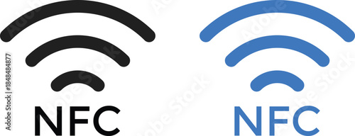 NFC Icon Set. Near Field Communication and Contactless Technology symbols. Wireless Data Transfer and Smart Tag Scanning Icons collection