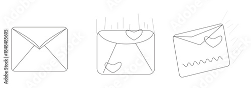 Hand Drawn Envelope Mail Icons Set, Minimal Line Illustration