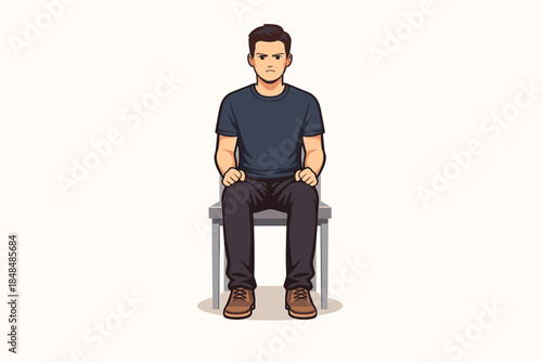 Frustrated man sitting on chair: expression of anger and discontent in cartoon style