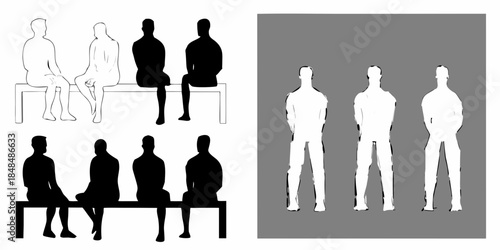 Silhouettes of people sitting and standing showcasing contrasting visual styles