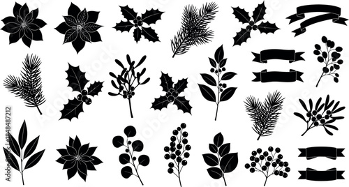 Collection of various plant silhouettes