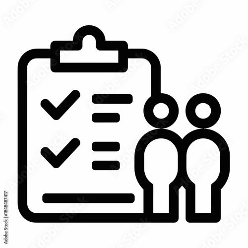 Clipboard with Checkmarks and People Outline Icon for Business Verification