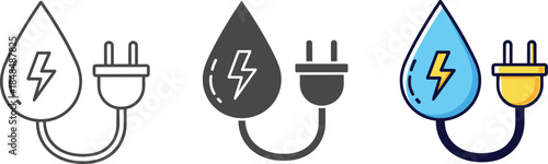 Hydro energy vector icon illustration isolated on white background water drop and electric plug symbol renewable energy, green technology, and sustainable power concept