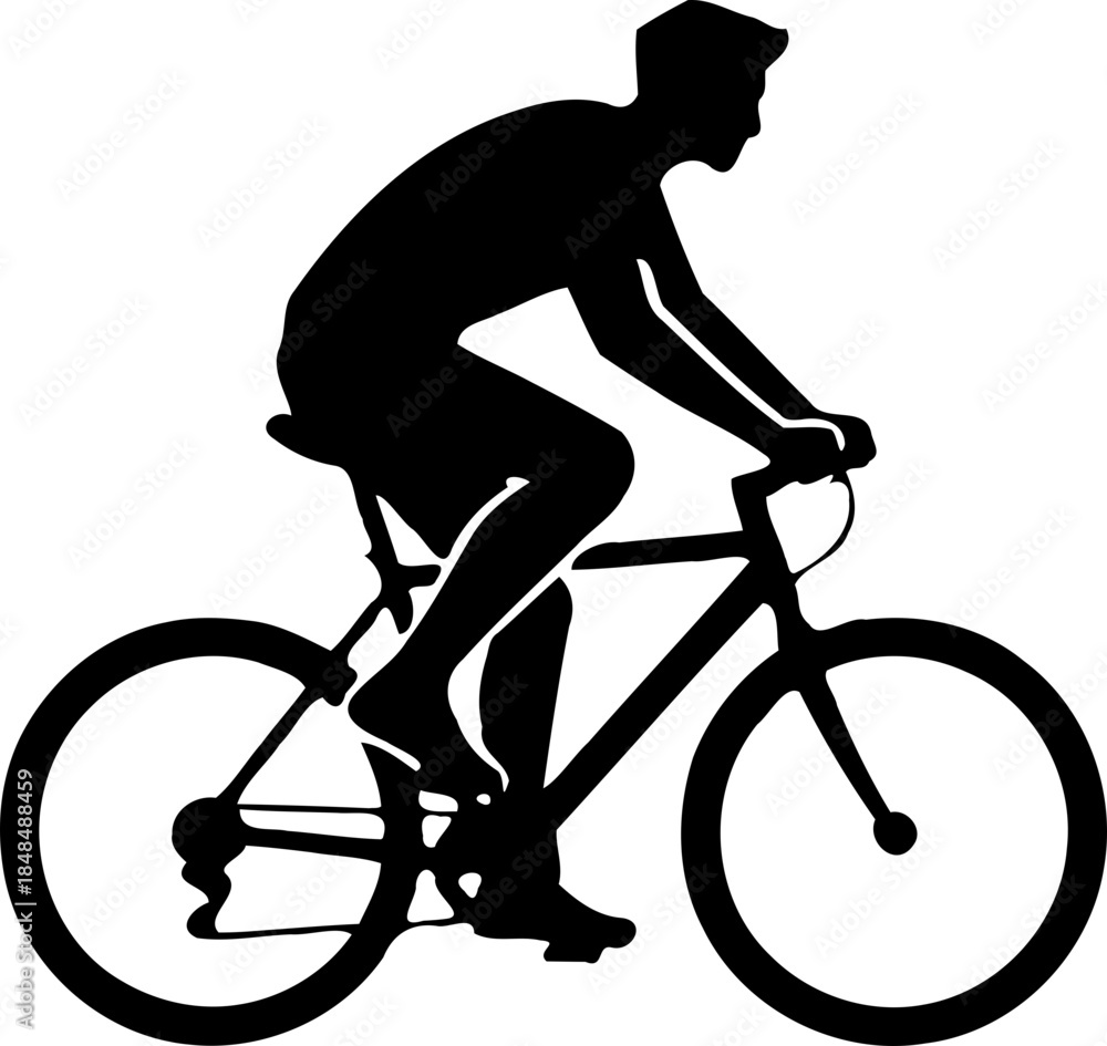 Fototapeta premium A black silhouette of a man riding a bicycle