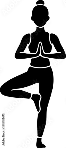 A woman in a yoga pose silhouette on transparent background