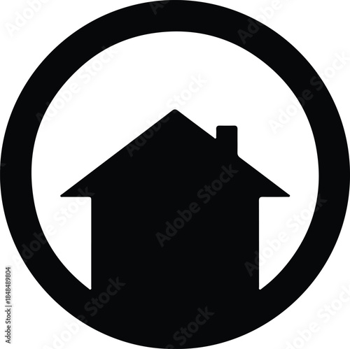 Vector Minimalist house icon inside a thick protective circle silhouette Illustration