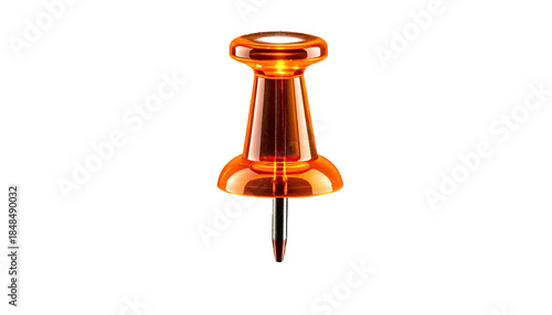3D rendered orange thumbtack against black background, illuminated