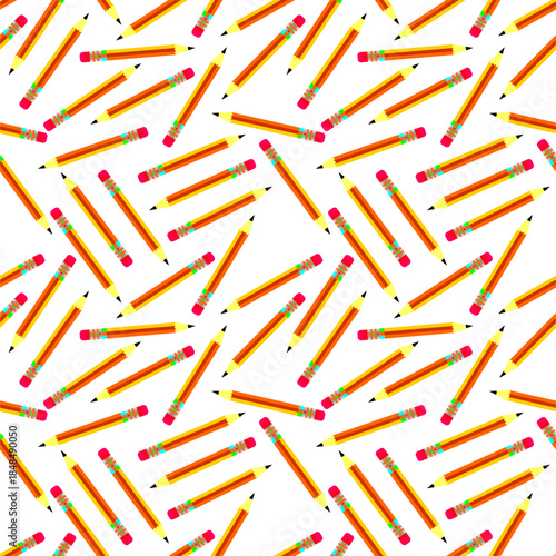 Pencil pattern background. Colorful pencil seamless pattern. Seamless pattern of pencils on white background. Pencil pattern for wrapping paper. School supply element.