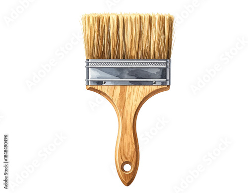 Digital illustration of a paintbrush with a wooden handle, centered on black