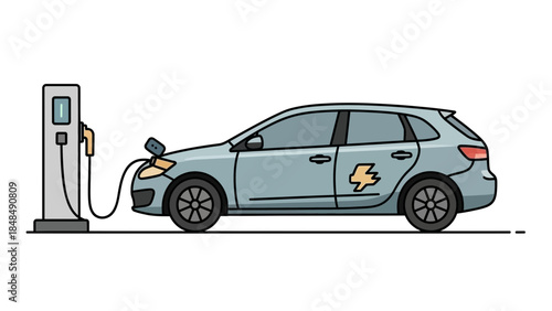 Electric car charging at modern station with sleek design