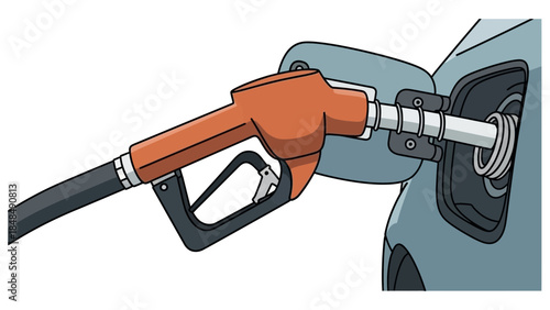 Gas pump nozzle refueling a car at a station