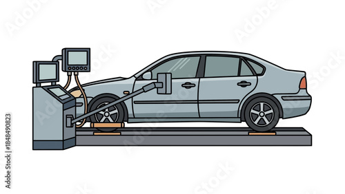 Car undergoing wheel alignment on modern automotive equipment