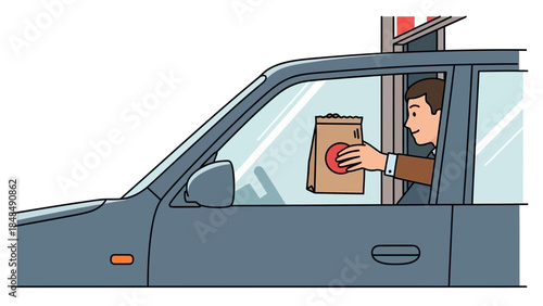 Man picking up food at a drive-thru window