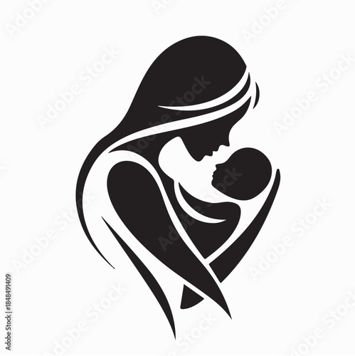 Mother and Baby Stylized Symbol Mom Hugs Design Logo Vector