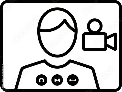 Outline icon depicts a user in a video conference call with controls and a camera symbol for online meeting graphics.