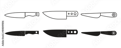 Knife set icon, kitchen cooking utensils symbol, Editable line, isolated on transparent background, vector illustration.

