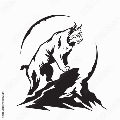 Bobcat Standing at Edge of Cliff Image Vector On White Background