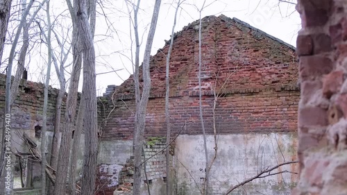 ancient abandoned building with growing trees inside
