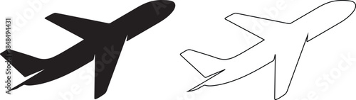 Airplane icon with black and white outline on