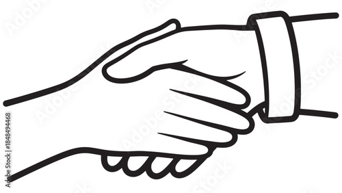 Vector black and white illustration of a firm handshake gesture symbolizing business partnership and agreement