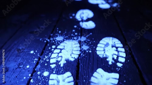 Forensic Crime Scene Investigation Luminol Blue Glowing Footprints UV Light