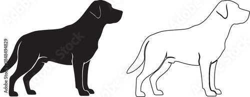 Black and white dog silhouettes side by side on