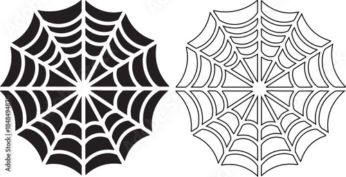Two spider web designs in black and white on a