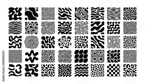 Collection of 49 Abstract Black Organic Shapes and Patterns on White Background Keywords: abstract, pattern, organic, shape, design, graphic, element, black, white, texture, background, modern