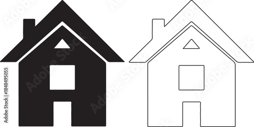 Black and white house icons with chimney and roof details