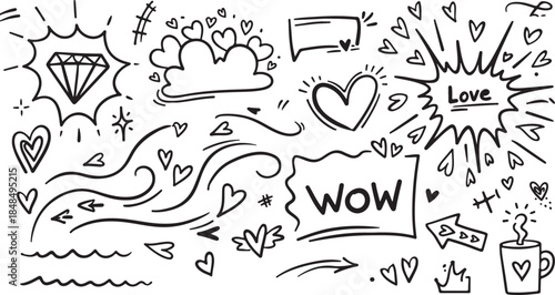 Hand drawn doodle vector set. Collection of cute hand drawn doodle line art vector art and illustration vector art icon blank background 