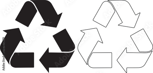 Black and white recycling symbol icons on a