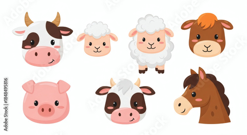 Wallpaper Mural Charming vector collection of cute farm animals, including cows, sheep, pigs, and horses, ideal for children's designs and educational projects. Torontodigital.ca
