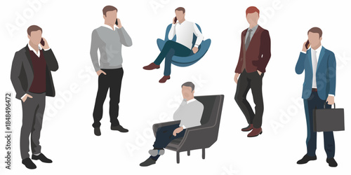 Diverse group of people communicating on phones and relaxing in chairs