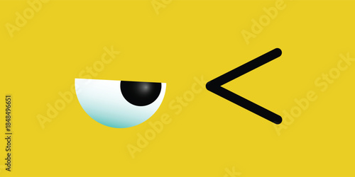 A winking stylized eye and a less-than sign on a vibrant yellow background, conveying a playful or secretive expression.