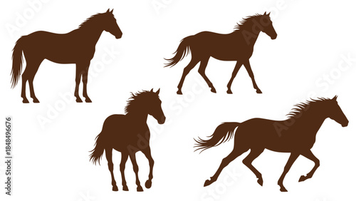 Silhouettes of horses in various poses, depicting movement and elegance