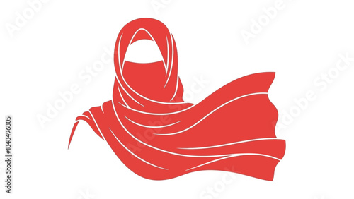Red Arabic Hijab Icon with Flowing Fabric Design