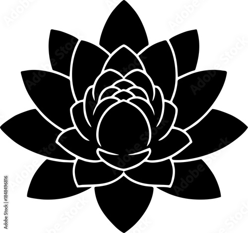 Black Lotus Flower Silhouette Illustration.