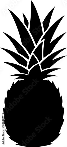 Black Silhouette of Pineapple Fruit.