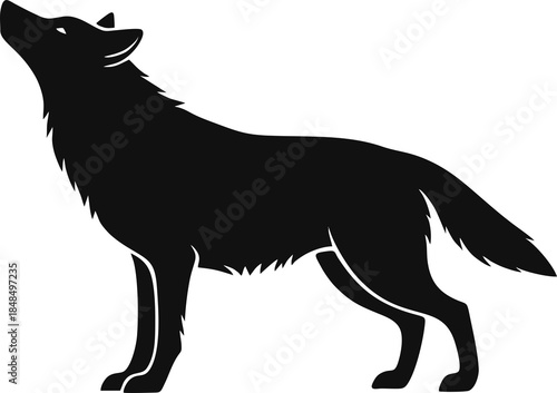 Black Silhouette of Howling Wolf.