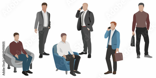 Diverse group of men in business attire some talking on phones